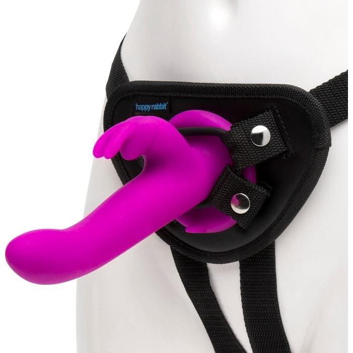 Happy Rabbit Vibrating Strap On Harness Set Purple