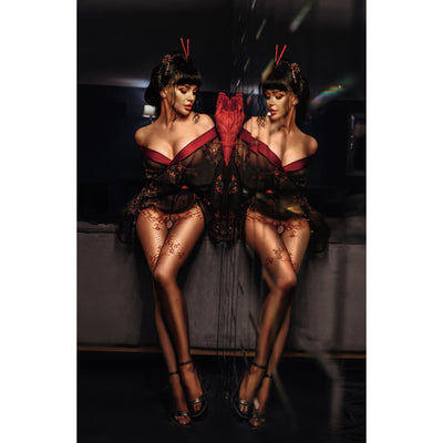 Black Secret BS137 Crotchless Tights - Bordeaux