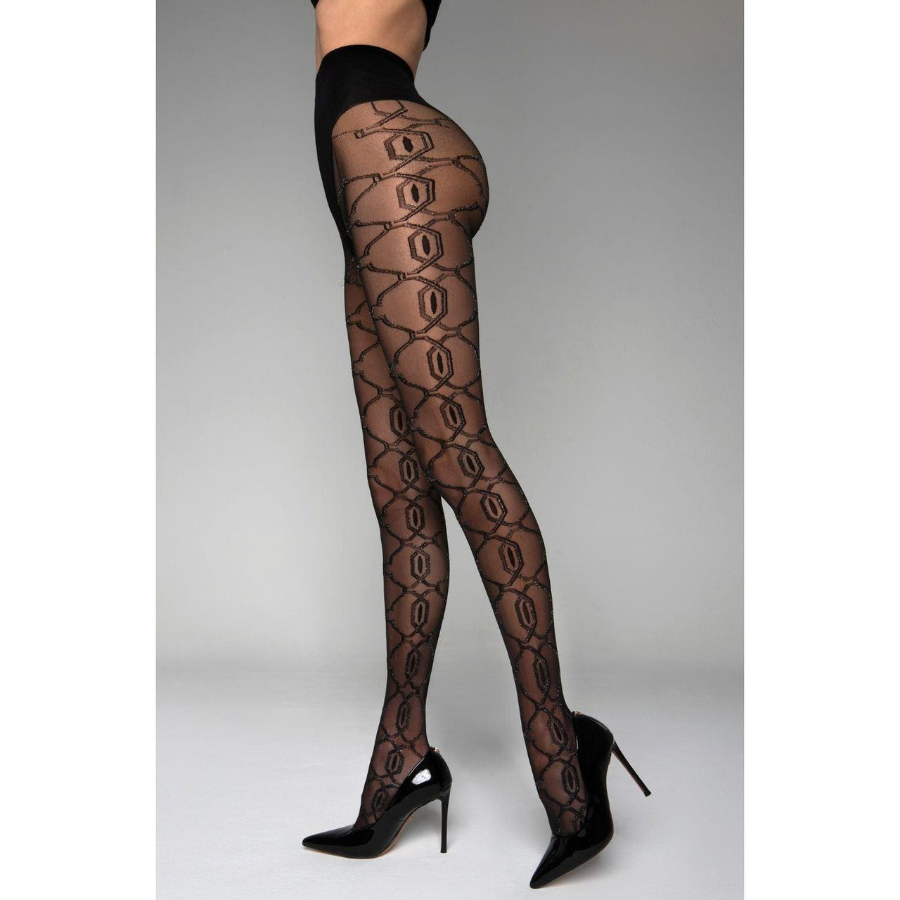 Black Secret BS140 Crotchless Tights With Lurex