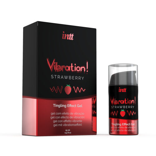intt Vibration! Strawberry Tingling Effect Gel packaging and bottle on a white background