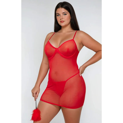 YesX YX730Q Red Mesh Lingerie Set Up to 4XL