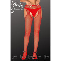 YesX YX852 Sparkly Fishnet Crotchless Tights - Red