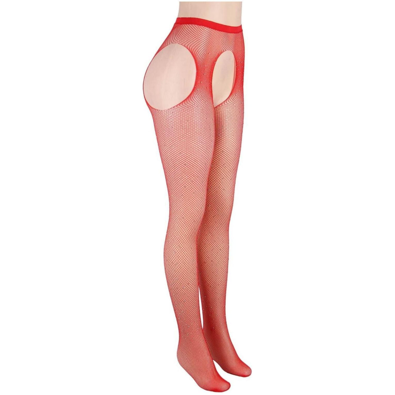 YesX YX852 Sparkly Fishnet Crotchless Tights - Red