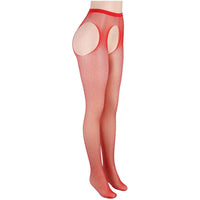 YesX YX852 Sparkly Fishnet Crotchless Tights - Red