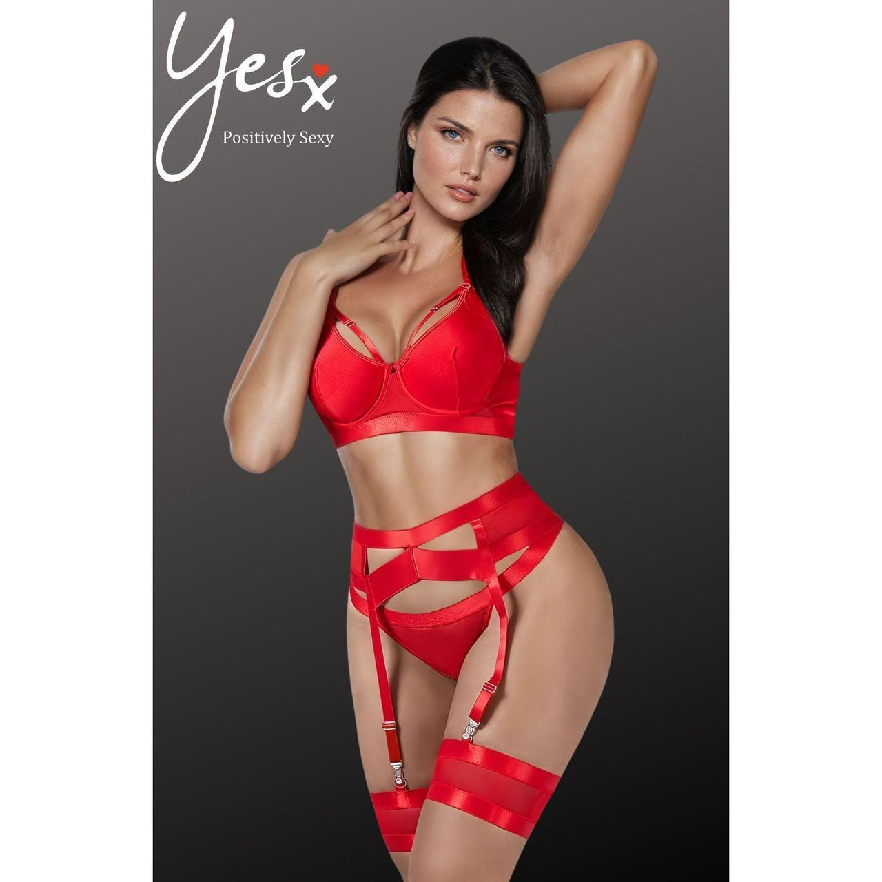 YesX YX870 Bondage Garter Bra Set - Red