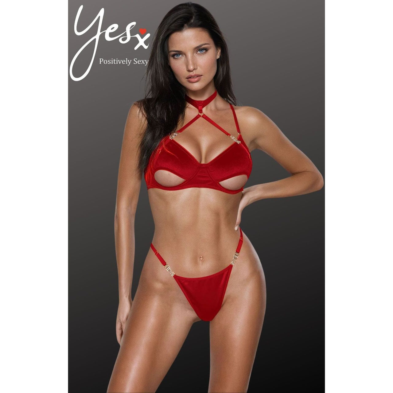 YesX YX872 Hollow Cut Halter Bra Set