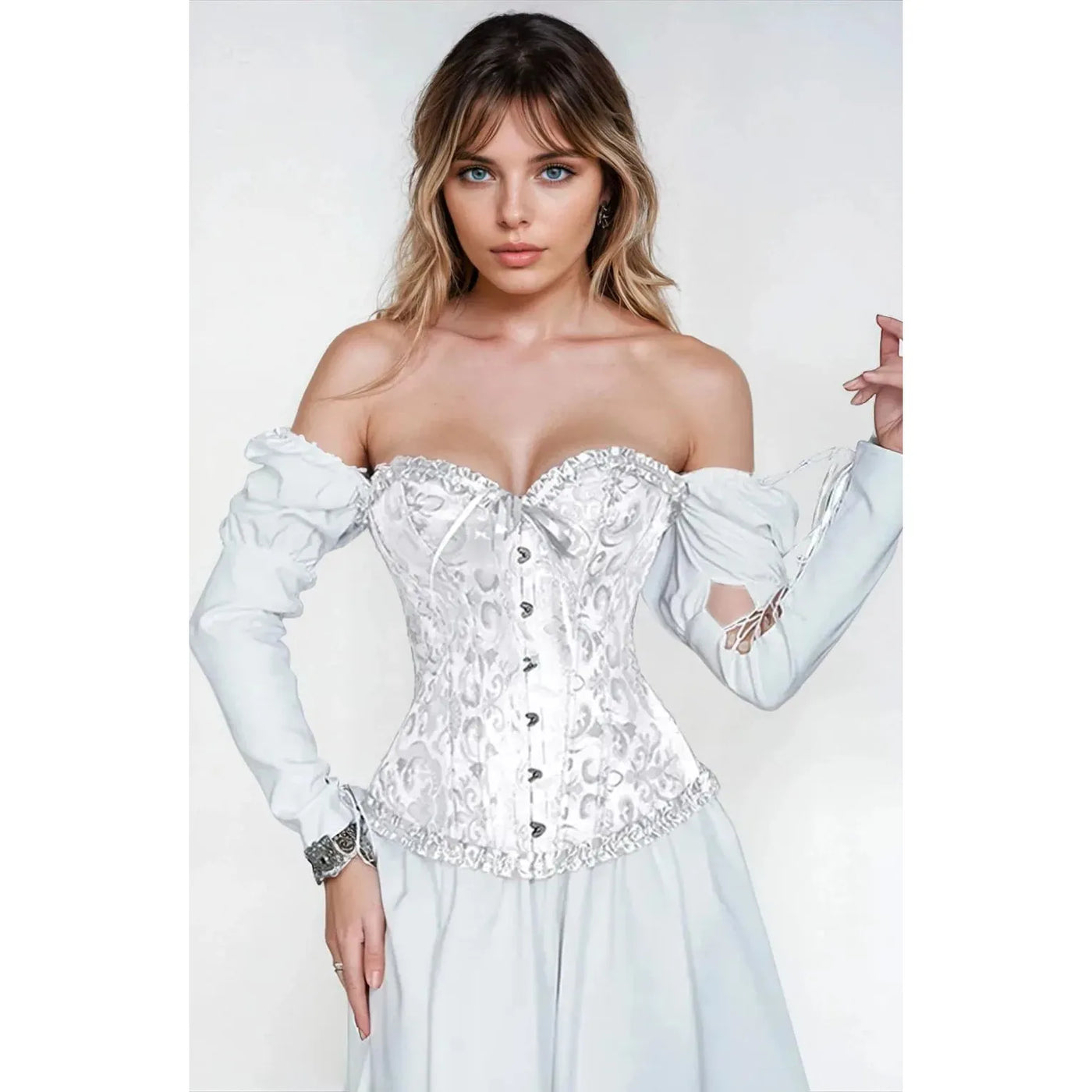 YesX YX887 Elegant White Brocade Corset