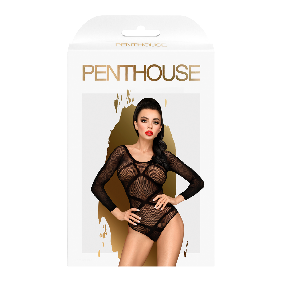 Penthouse - High on love - Long-sleeved mesh teddy with strap pattern - black