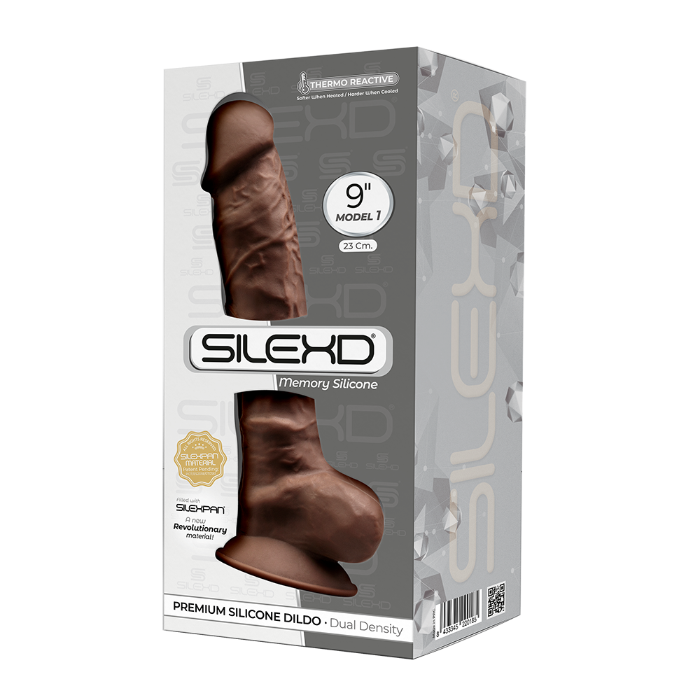9 inch Realistic Silicone Dual Density Dildo with Suction Cup with Balls Brown